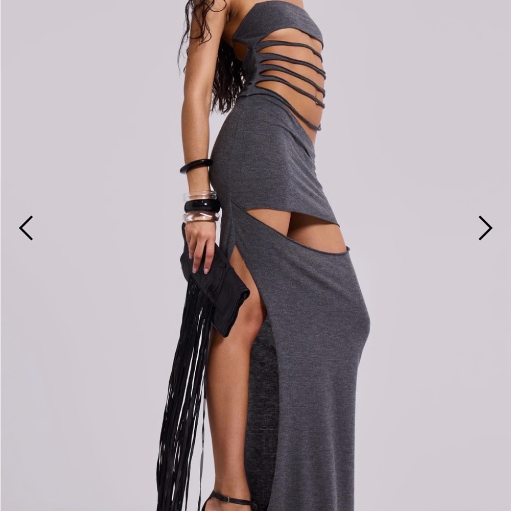 NWT Gray Stretch Cut-Out Maxi Dress